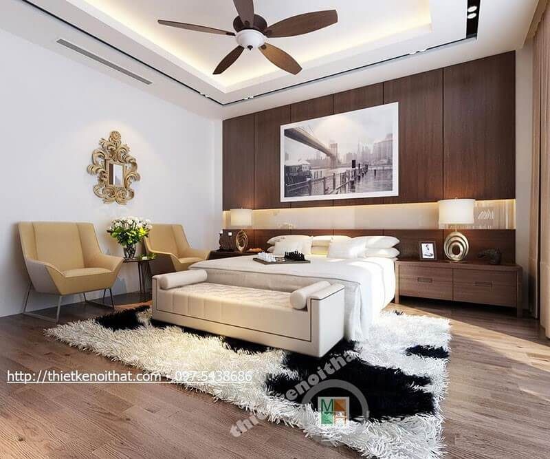 Sofa giường bọc vải hiện đại là một phần nội thất thích hợp cho phòng ngủ.